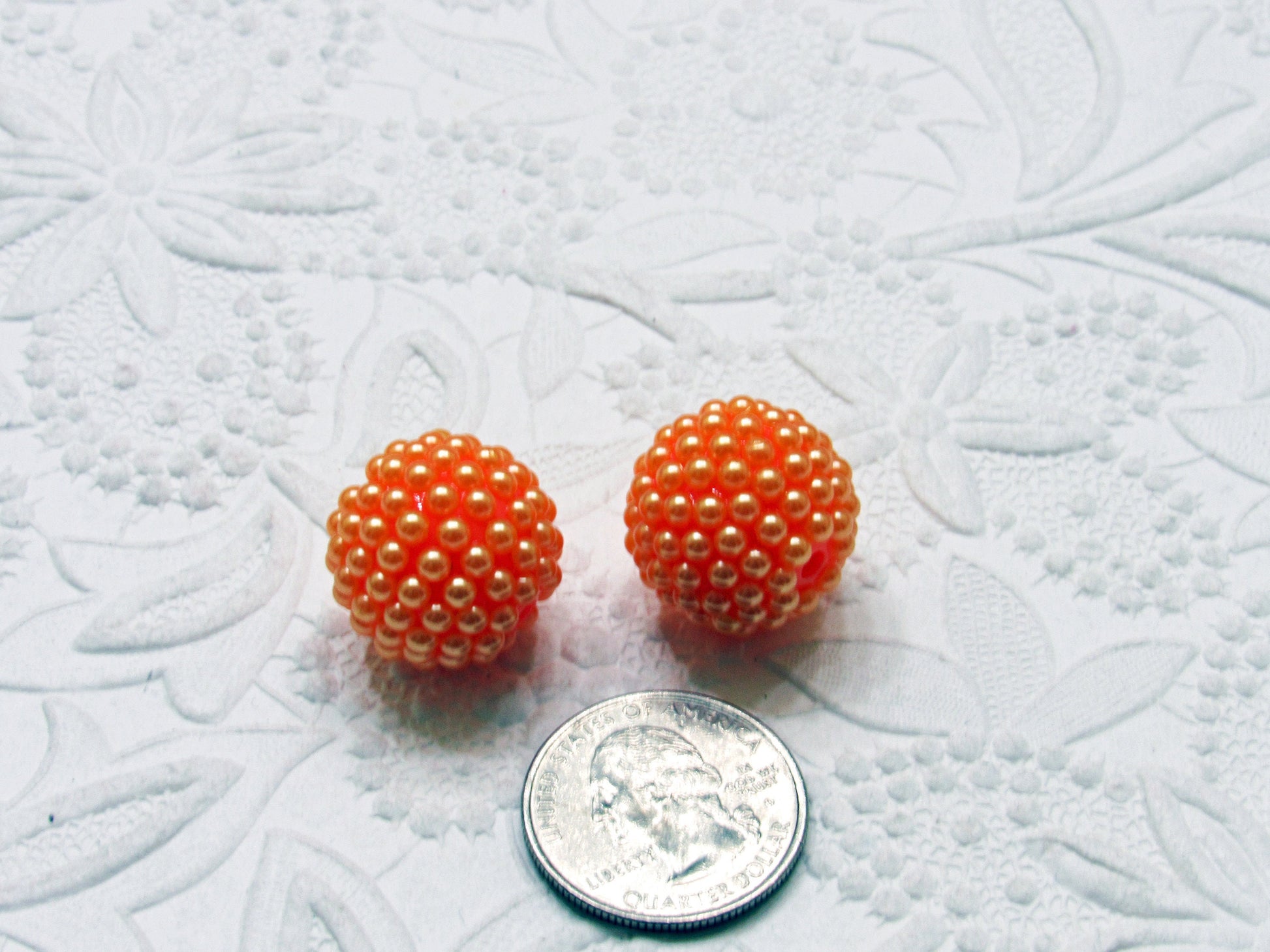 20mm Orange Rhinestone Pearls, Bubblegum Bumpy Beads,  Rhinestone Pearl Beads, Bubblegum Rhinestone Beads, Chunky Bead Supply,