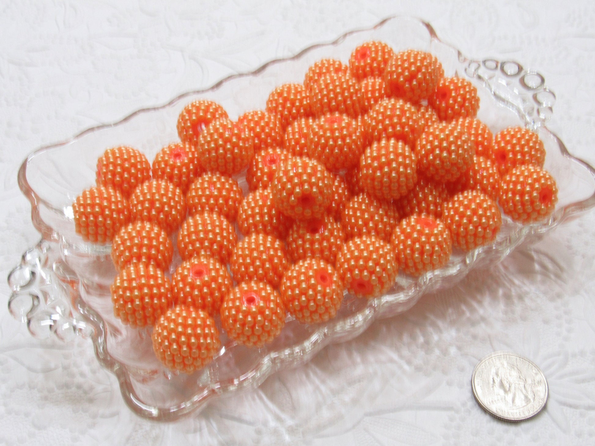 20mm Orange Rhinestone Pearls, Bubblegum Bumpy Beads,  Rhinestone Pearl Beads, Bubblegum Rhinestone Beads, Chunky Bead Supply,