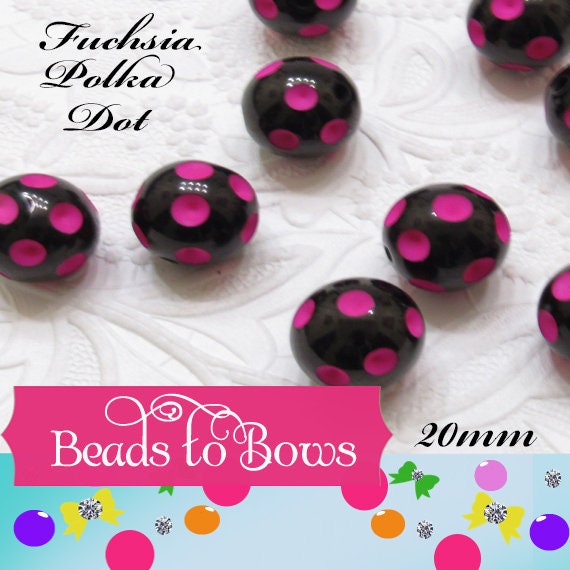 Fuchsia Polka Dot Beads 20mm Bubblegum Beads, Polka Dot Beads, Chunky Acrylic Dotted Beads, Gumball Polka Dot Beads, Chunky Bead Supply