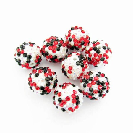 20mm Black Red on White Confetti Rhinestone Beads, Bubblegum Rhinestone Beads, 20mm Rhinestone beads, Jewelry Bead Supply