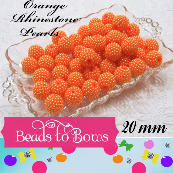 20mm Orange Rhinestone Pearls, Bubblegum Bumpy Beads,  Rhinestone Pearl Beads, Bubblegum Rhinestone Beads, Chunky Bead Supply,