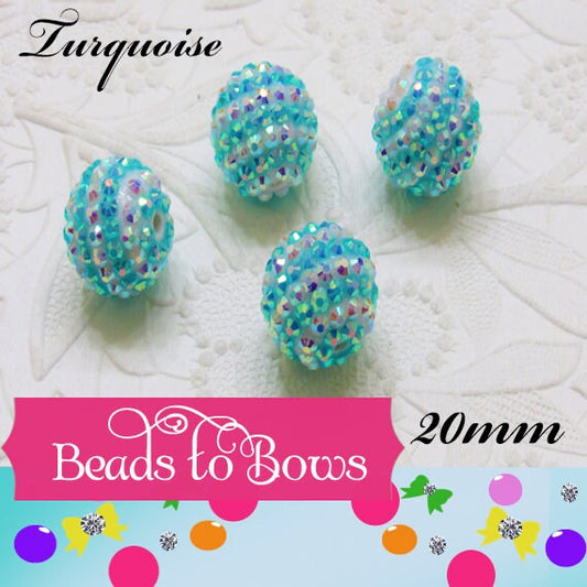 New 20mm Turquoise Striped Rhinestone Bubblegum Beads, Chunky Rhinestone Beads, Gumball Beads, Bubblegum Necklace Beads, Beading Supply