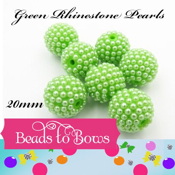 20mm Chunky Green Pearl Berry Bead, Bubblegum Pearlised Berry Beads, Pearl Rhinestone Beads, Bumpy Pearl Beads, Gumball Pearl Bead Supply