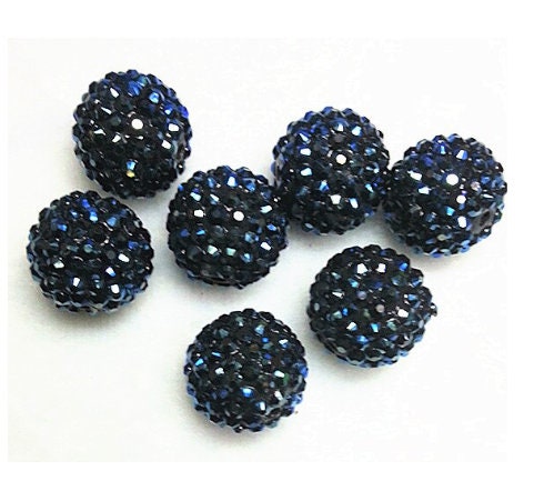 NEW 20mm Dark Navy Bling Resin Rhinestone Bubblegum Beads, Chunky Bubblegum Rhinestone Bead, Rhinestone Bubblegum Beads Chunky Necklace Bead