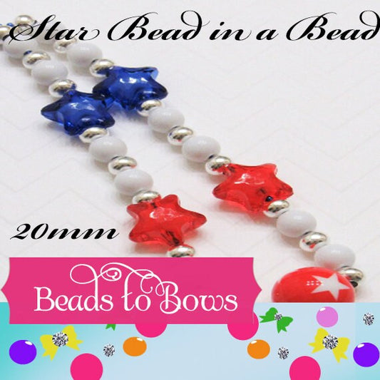 10 Star 25mm Star Bubblegum Bead, Chunky Star Bead, Bead In A Bead Supply Bead Star Bead, Transparent Bead, 4th Of July Necklace Star Bead