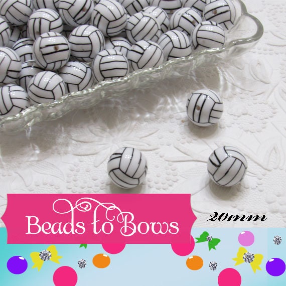New 20mm Volleyball Beads, Bubblegum Beads,  Volleyball Beads, Chunky Necklace Supply Bead, Volleyball Mom Sports Bead