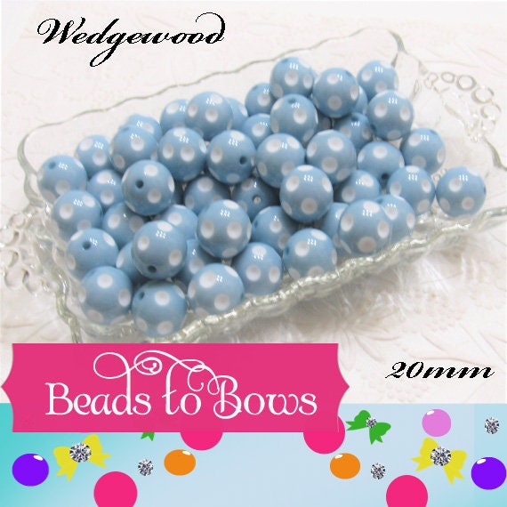 NEW 20mm Wedgewood Blue Polka Dot Beads, Bubblegum Beads, Chunky Gumball Beads, Chunky Bubblegum Beads, Chunky Supply Bead, Acrylic Bead