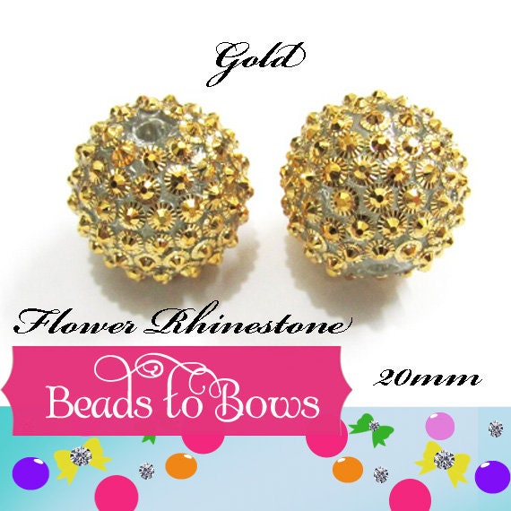 20mm Gold Flower Rhinestone Beads, Bubblegum Bead, Chunky Rhinestone Bead Gumball Bead, 20mm  Bubblgum Bead Supply, Chunky Bead Supply