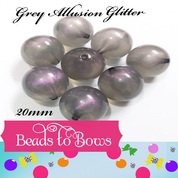 NEW 20mm Grey Allusion Glitter Bubblegum Beads, Chunky Beads, Bubblegum Glitter Beads, Chunky Beads,  Chunky Bead Supply, Glitter Bead