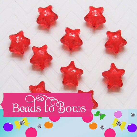 10 Star 25mm Star Bubblegum Bead, Chunky Star Bead, Bead In A Bead Supply Bead Star Bead, Transparent Bead, 4th Of July Necklace Star Bead