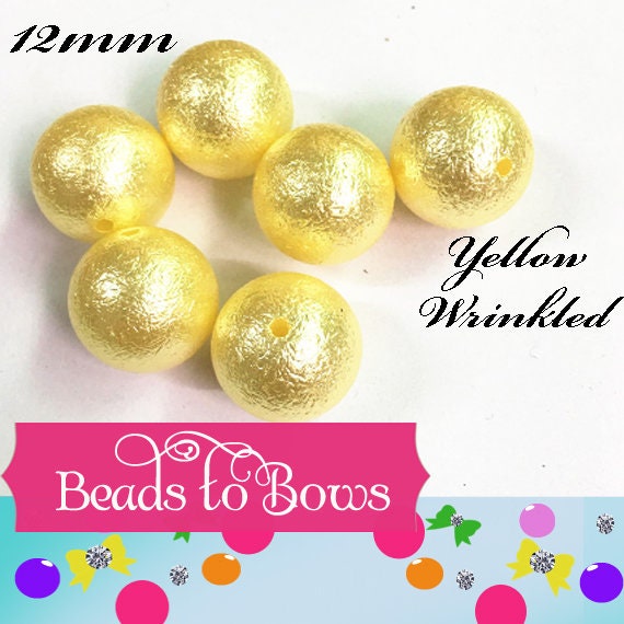 12mm Yellow Wrinkled Bubblegum Pearl Beads, Chunky Gumball Beads,  Round Wrinkled Pearls, Acrylic  Beads, Chunky Necklace Supply Bead,