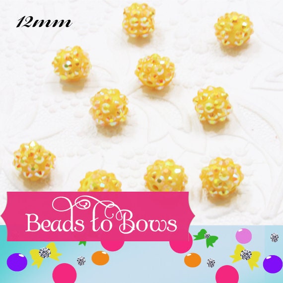 12mm AB Yellow Rhinestone Beads, Chunky Bubblegum Resin Beads,  Gumball Beads, Rhinestone Beads, 12mm Chunky Necklace Supply Beads