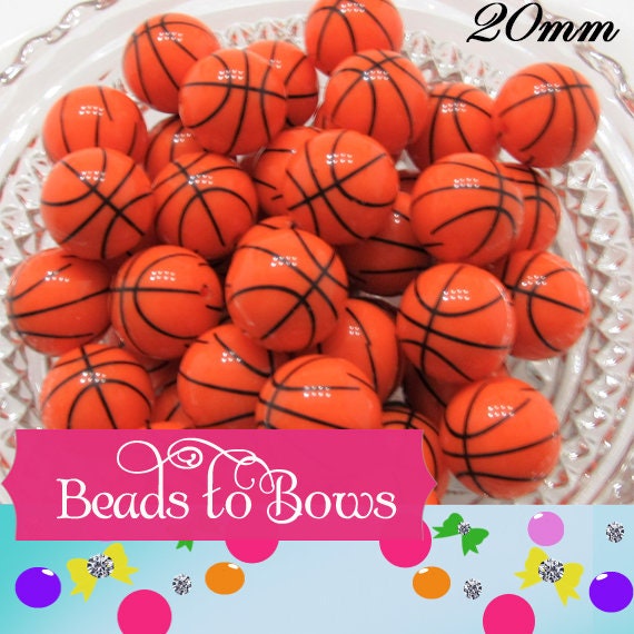 20mm Basket Ball Beads, Orange Basketball Beads, Bubblegum Beads, Chunky Necklace Supply Bead, Basketball Mom Sports Bead