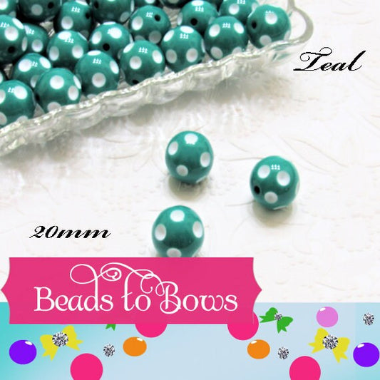 20mm Teal Polka Dot Bubblegum Beads,  Chunky Bubblegum Beads, Acrylic Gum Ball Beads, Bubblegum Necklace Supply Bead,