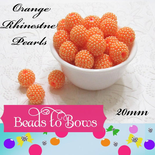 20mm Orange Rhinestone Pearls, Bubblegum Bumpy Beads,  Rhinestone Pearl Beads, Bubblegum Rhinestone Beads, Chunky Bead Supply,