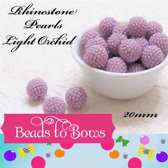 20mm Light Orchid Rhinestone Pearls, Bubblegum Beads, Pearl Bumpy Beads, Pearl Rhinestone Beads, Chunky Bumpy Pearl Beads