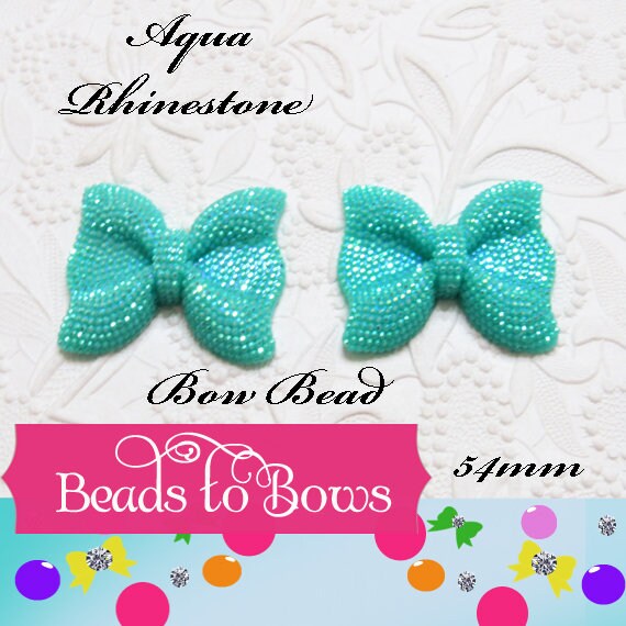 NEW QTY 1 Large Aqua Rhinestone Bow bead, Rhinestone Bow, Chunky Bow, Bubblegum rhinestone bead, Chunky Necklace Bow,  Bead Bow