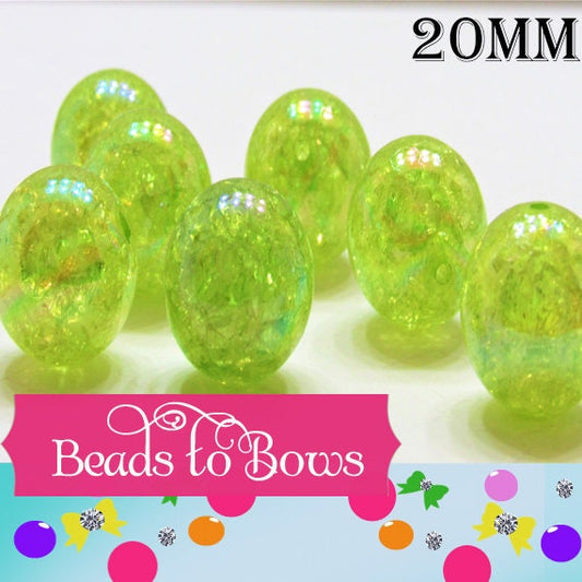 20mm Light Lime AB Bubblegum Crackle Beads, Chunky AB Crackle Beads, Acrylic Crackle Beads, Bubblegum Jewelry Supply, Gumball Bead