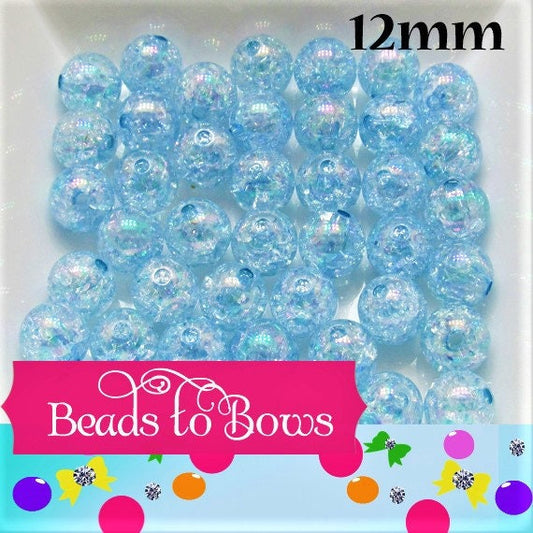 12mm AB Light Blue Crackle Bubblegum Beads, Gumball Beads, Chunky Necklace Beads, Bubblegum Beads, Chunky Bead Supply, Crackle Beads