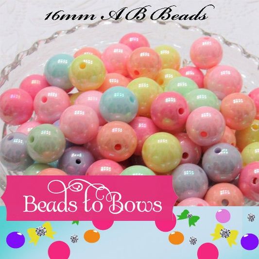 16mm AB Assorted Bubblegum Beads, Chunky Bubble Gum Bead, Round Acrylic Bead, AB Gum Ball Beads, Chunky Supply Bead, Assorted  Colors