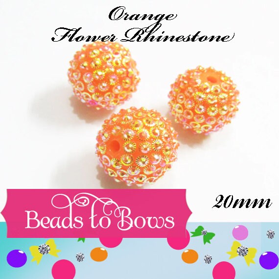 20mm Orange Flower Rhinestone Beads, Bubblegum Bead, Chunky Rhinestone Bead Gumball Bead, 20mm  Bubblgum Bead Supply, Chunky Bead Supply