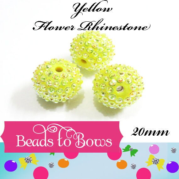 20mm AB Yellow Flower Rhinestone Beads, Bubblegum Bead, Chunky Rhinestone Bead Gumball Bead, 20mm  Bubblgum Bead Supply, Chunky Bead Supply