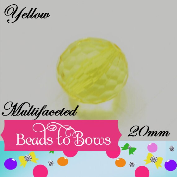 NEW 20mm Yellow Multifaceted Bubblegum Beads, Transparent Bubblegum Beads, Chunky Bead Supply, Chunky Bead Supply, Bubblegum Necklace Bead