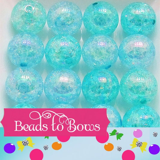 20mm Blue Green Crackle Beads, Bubblegum Beads, Transparent Acrylic AB Crackle Bead, Round Gumball Beads, Bubblegum Necklace Supply Beads