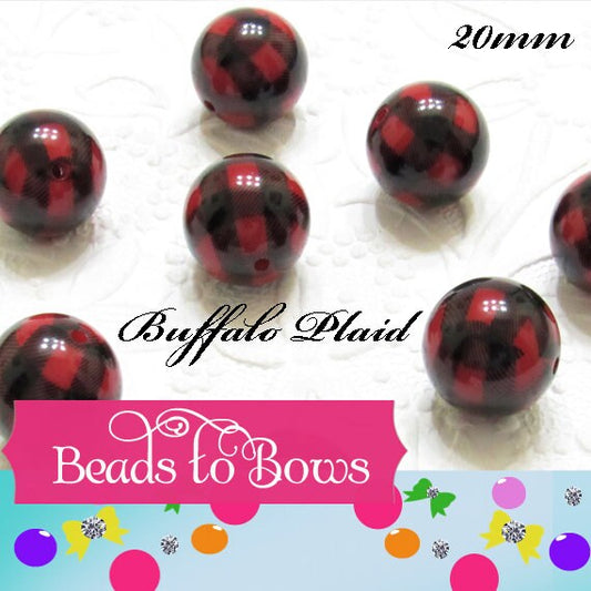 Sale 20mm Red Buffalo Paid Bubblegum Beads, Chunky Beads, Bubblegum Print Beads, Chunky Necklace Supply Bead, Acrylic Bubblegum Bead,