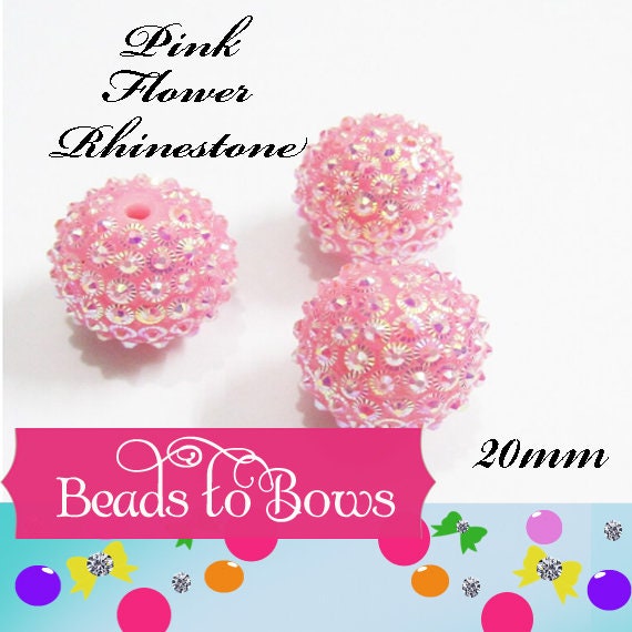 New 20mm Pink Flower Rhinestone Beads, Bubblegum Bead, Chunky Rhinestone Bead Gumball Bead, 20mm  Bubblgum Bead Supply, Chunky Bead Supply