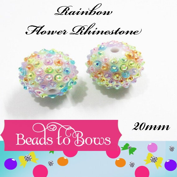 20mm Rainbow Flower Rhinestone Beads, Bubblegum Bead, Chunky Rhinestone Bead Gum Bead, 20mm  Bubblgum Bead Supply, Chunky Bead Supply