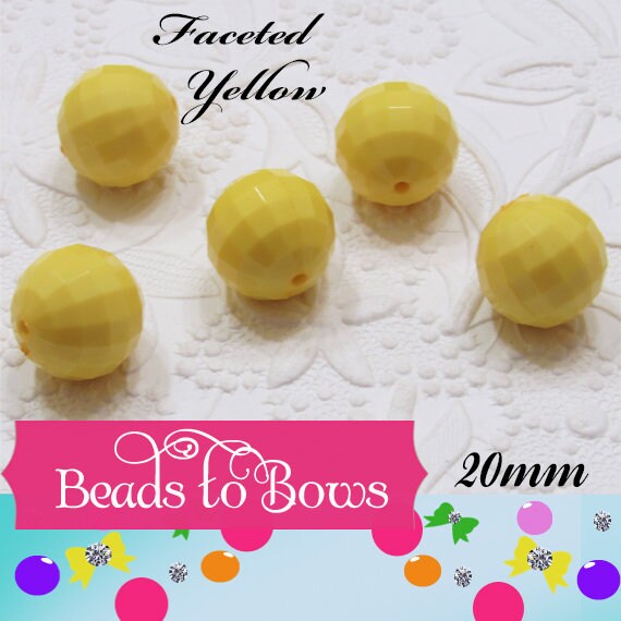 20mm Faceted Yellow Disco Bubblegum Beads, Chunky Gumball Beads, Chunky Round Acrylic Beads, Chunky Bead Supply, Bubblegum Beadss