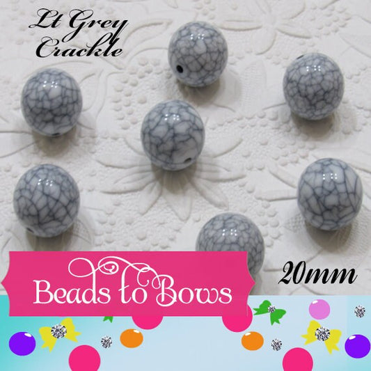 10Ct. 3.49 -  20mm Solid Grey Crackle Beads,  Bubblegum Beads, Gumball  Beads, Bubble Gum Bead Supply