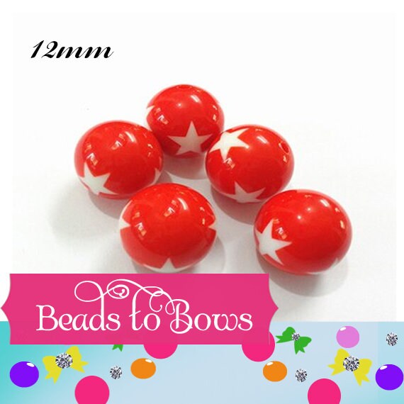 12mm Red or Blue Star 12mm Bubblegum Beads, Chunky Star Beads, Acrylic Beads, Chunky Necklace Star Bead