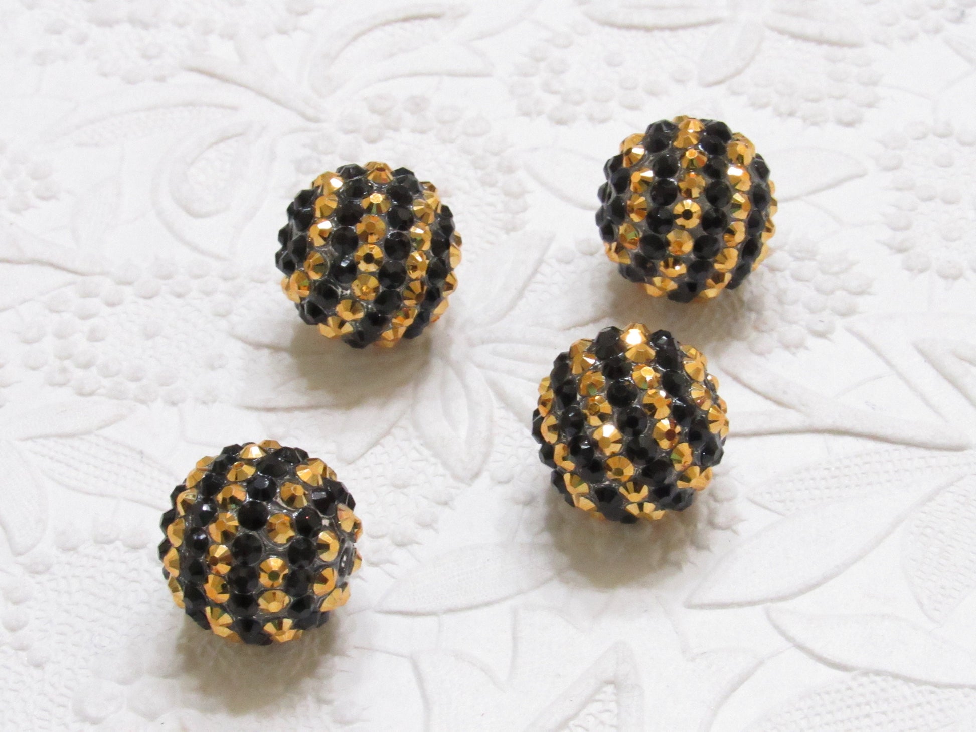 NEW 20mm Striped Black & Gold Rhinestone Beads,  Bubblegum Rhinestone Beads, Chunky Rhinestone Beads, Chunky Bead Supply