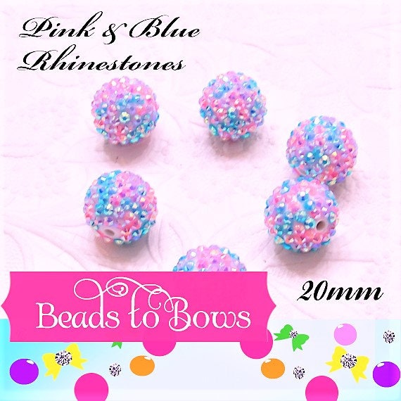 NEW 20mm Hot Pink And Blue Rhinestone bubblegum beads, Chunky Beads, Chunky rhinestone necklace beads, Chunky bubblegum beads, 20mm Beads