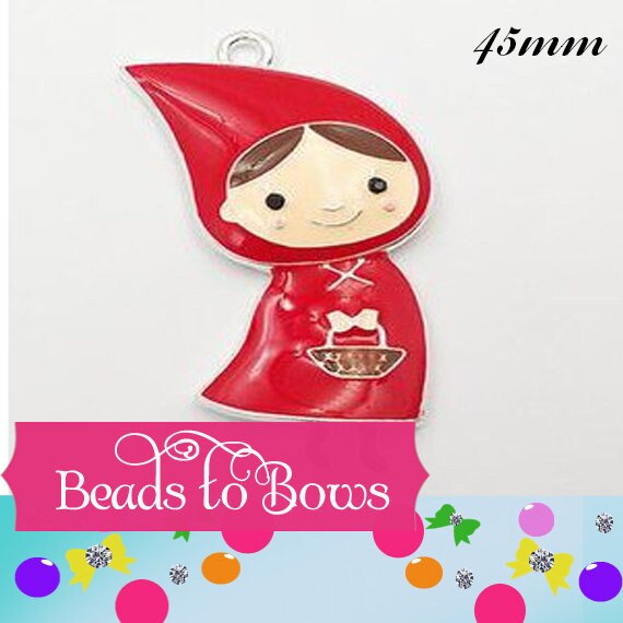 45mm Red Hooded Girl Inspired Pendant, Adorable Chunky Pendant, Bubblegum Chunky Pendant