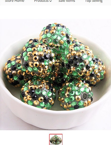 NEW 20mm Green, Gold & Black Confetti Rhinestone Beads,  Bubblegum Rhinestone Beads, Chunky Rhinestone Beads, Chunky Bead Supply