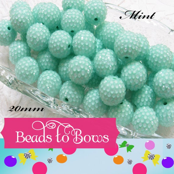 20mm Mint Resin Rhinestone Bubblegum Beads, Rhinestone Beads, Gumball Beads, Jewelry Supply Beads