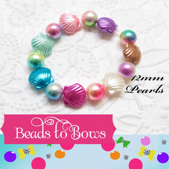 24 Sea Shell Beads, 16mm Mermaid Bracelet Supply Bead, Acrylic Sea Shell Bubblegum Beads, 1 Mermaid Charm