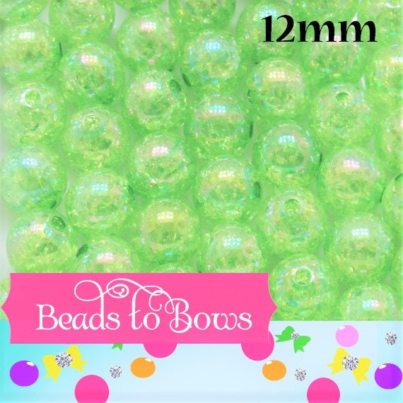 12mm AB Lime Crackle Bubblegum Beads, Gumball Beads, Chunky Necklace Beads, Bubblegum Beads, Chunky Bead Supply, Crackle Beads