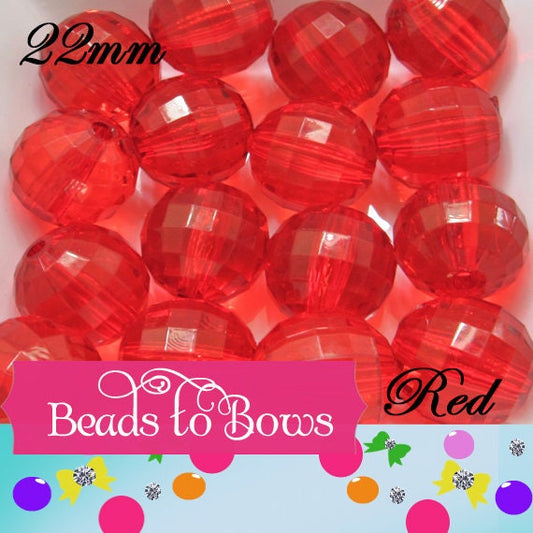 NEW 22mm Red Faceted Beads, Bubblegum Bead, Multifaceted Chunky Bead, Chunky Bubblegum Necklace Bead Supply, Jewelry Supply,