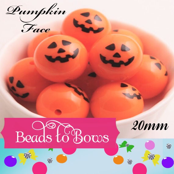 NEW 20mm Orange Pumpkin Faced Beads, Bubblegum Pumpkin Bead - Halloween Pumpkin Faced Bead, Chunky Bead Supply