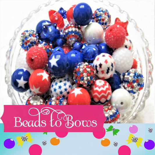 12 or 24 Count Red White and Blue 20mm Bubblegum Bead Mix, Chunky Bubble Gum Beads, Beadable Pen MIx Beads, Bead Mix