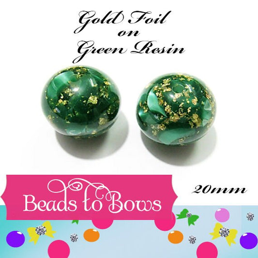 NEW 20mm Gold Foil In Green Resin BUbblegum Beads, Green Foil Bubblegum Beads, Chunky Foil Bead, Chunky Bubblegum Gold  In Red Bead Supply