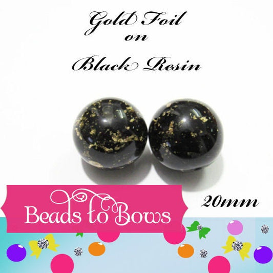 NEW 20mm Gold Foil In Black Resin BUbblegum Beads, Black Foil Bubblegum Beads, Chunky Foil Bead, Chunky Bubblegum Gold  In Red Bead Supply