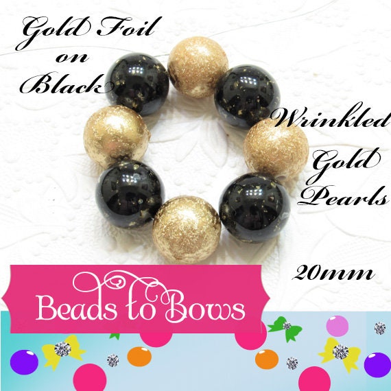 NEW 20mm Gold Foil In Black Resin BUbblegum Beads, Black Foil Bubblegum Beads, Chunky Foil Bead, Chunky Bubblegum Gold  In Red Bead Supply