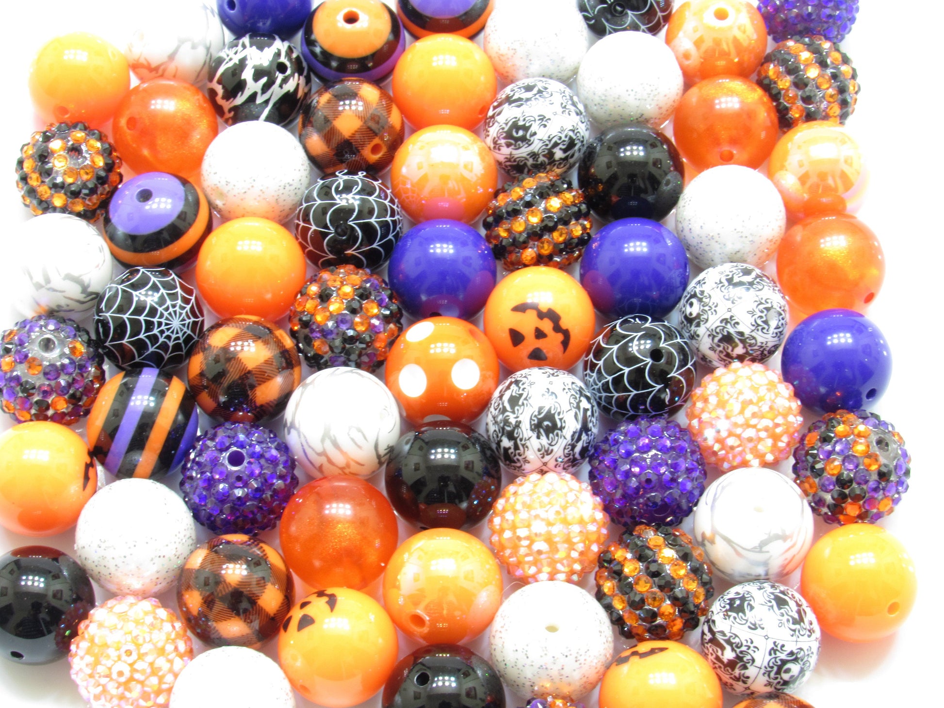 New 20mm Halloween Mix Bubblegum Beads, Black, Orange, Purple, Mixed Gumball Beads, Beadable Pen Mix, Halloween Beads