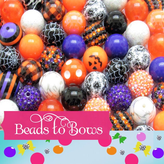 New 20mm Halloween Mix Bubblegum Beads, Black, Orange, Purple, Mixed Gumball Beads, Beadable Pen Mix, Halloween Beads