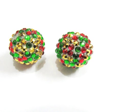 NEW 20mm Red Green Gold  Confetti Rhinestone Beads,  Bubblegum Rhinestone Beads, Chunky Rhinestone Beads, Chunky Bead Supply